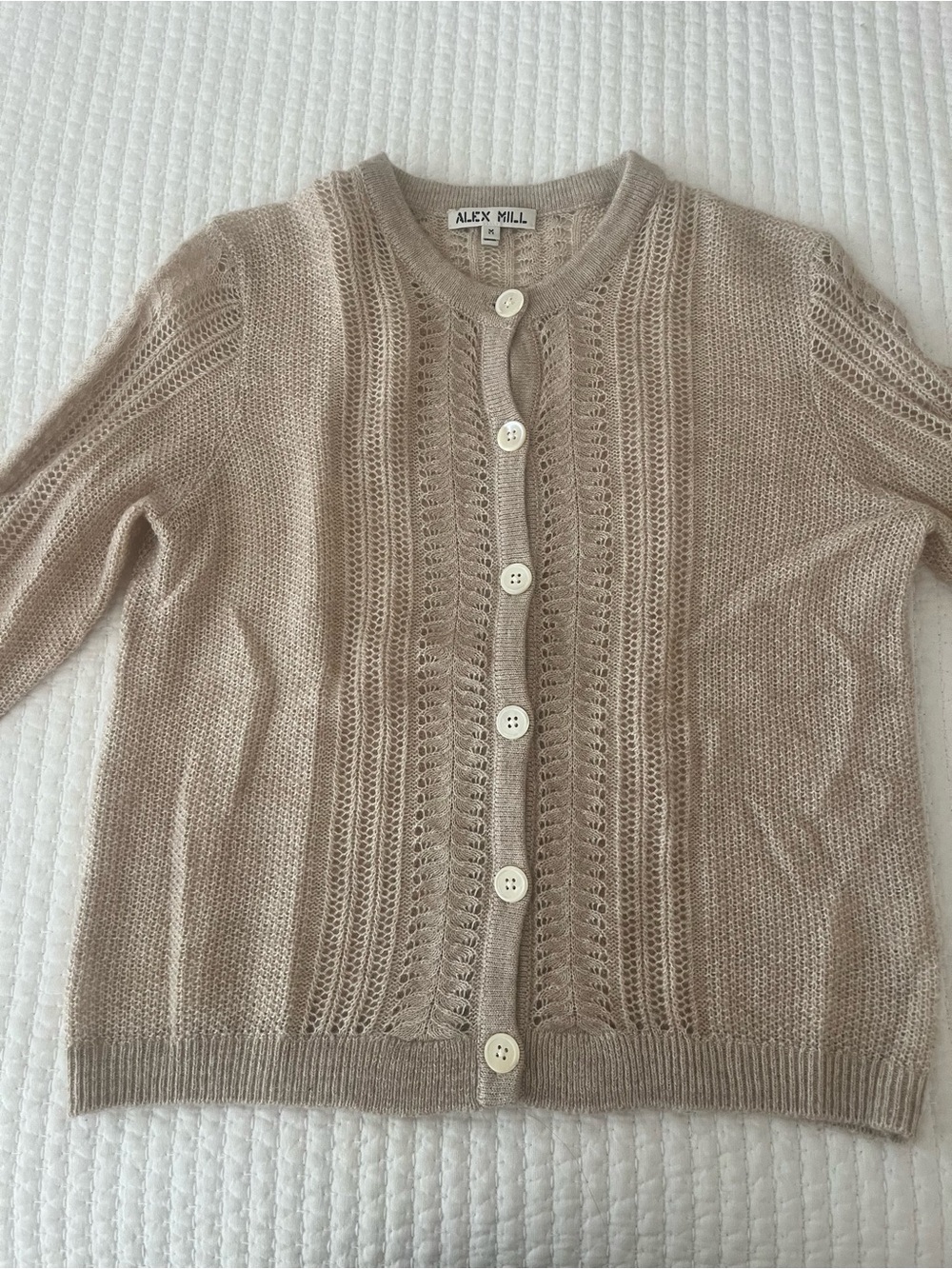 Alex Mill Taupe Pointelle Button-Front Cardigan